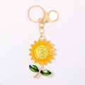 Yellow Enamel Sunflower Keychain Rhinestone Center Gold Clasp view 4