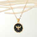 Gold Tone Black and White Winged Skull Round Pendant Necklaces view 3