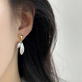 Gold Heart Silver Wing Drop Earrings Two Tone Metal Pair view 3