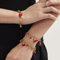 Red Cherry Crystal Charm Necklace and Bracelet in Gold Tone view 3
