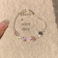 Silver Multicolor Oval Crystal Tennis Flower Bracelet view 2