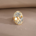 Gold Tone Oval Adjustable Rings with Irregular Chip Inlays view 6