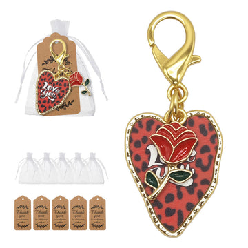 Red Leopard Love You Heart Rose Lobster Clasp Charm