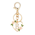 Gold Heart Initial Letter Keychain Floral Rhinestone Charm view 5