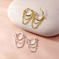 Double Chain Drop Hoop Earrings Gold And Silver Tone view 3