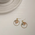 Gold-Tone Open Circle Drop Earrings Peach Faceted Glass Crystal view 4