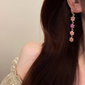 Multicolor Floral Faceted Stone Long Drop Earrings view 3