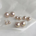 Pink Iridescent Round Pearl Stud Earrings In Five Sizes view 3