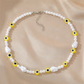 Faux Pearl and Colored Evil Eye Necklaces in Seven Colors view 3