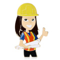 Enamel Woman Engineer Brooch With Rolled Plans for Jackets Scarves and Lapels view 1