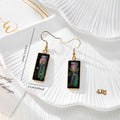 Black Rectangular Pressed Flower Drop Earrings in Eight Designs view 4