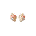 Pink Strawberry Stud Earrings With Silver Tone Leaf Tops view 5