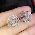 Silver Openwork Camellia Flower Pavé CZ Stud Earrings view 3