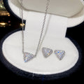 Silver Pave Zircon Triangle Stud Earrings and Pendant Necklace view 2