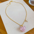 Pink Resin Heart Pendant Necklace And Hoop Earrings view 7