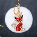 Crowned Jeweled Fox Keychains with Round Faux Fur Pom Poms view 2