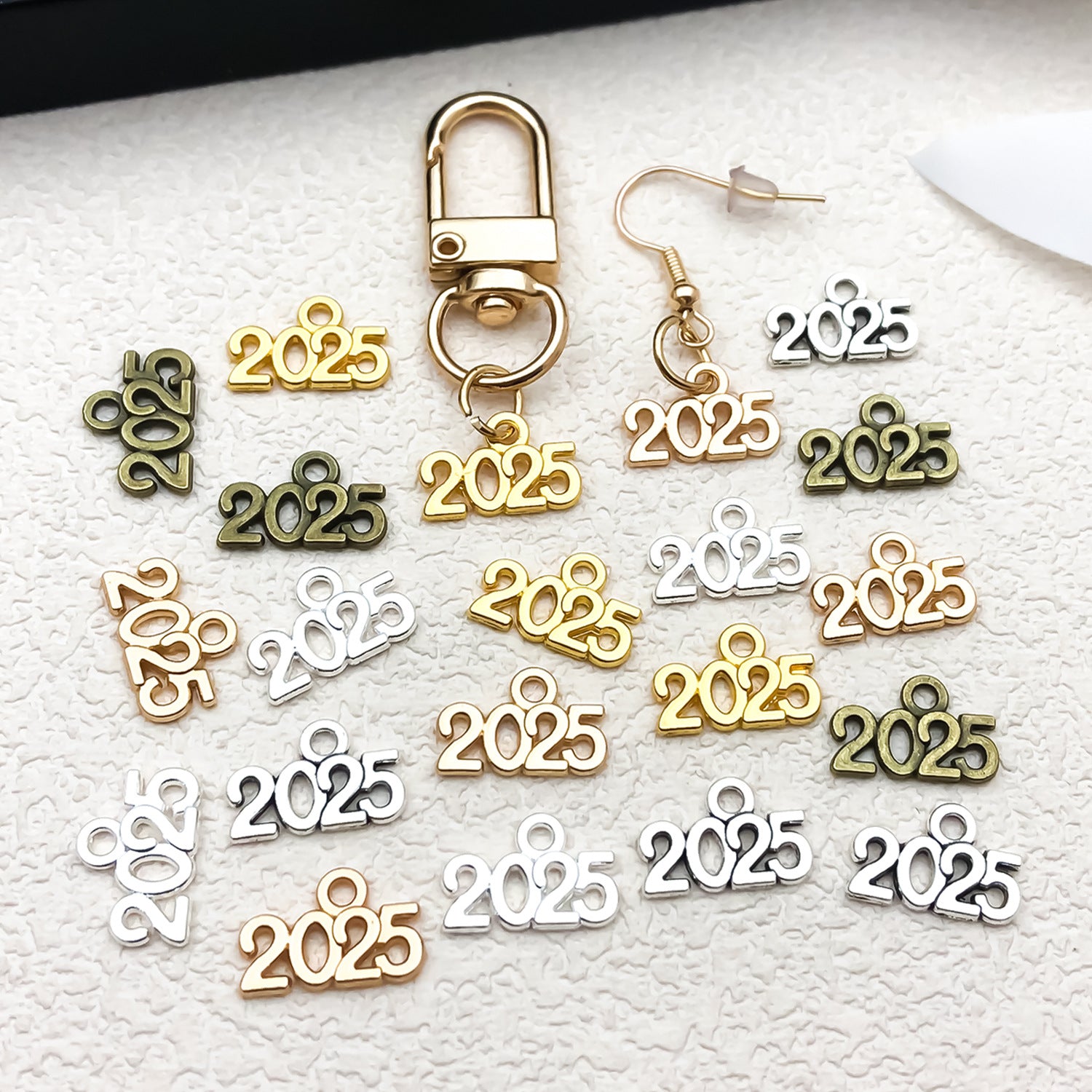 Zinc Alloy 2025 2026 Number Charm Pendant for DIY Earrings Bracelet Jewelry Making — 13mm