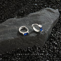 Silver Mini Huggie Hoop Blue Baguette Zircon Earrings view 4