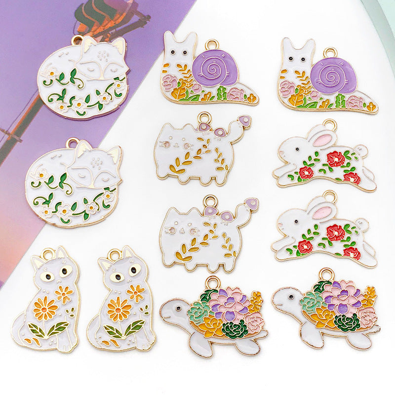 Enamel Zinc Alloy Flower Fox animal charm pendants for DIY necklaces earrings accessories