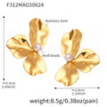 Hammered Three-Petal Flower Stud Earrings Shell Bead Center view 6