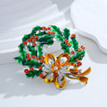 Red Green Christmas Wreath Wreath Crystal Enamel Metal Brooch Pin view 5