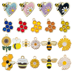 Zinc Alloy Enamel Charms: Bees, Daisies, Hearts, Honeycombs, and Keys