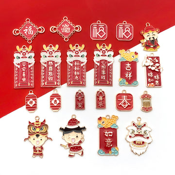 Colorful Wealth Deity and Lion Dance Metal Charms with 18 Listed Options