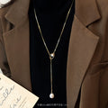 Long Bar and Pearl Drop Pendant Necklace Statement Fashion Jewelry view 6