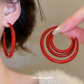 Red Coated Hoop Stud Earrings In Three Graduated Sizes view 1