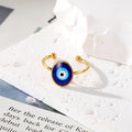 Gold Tone Blue Evil Eye Adjustable Rings in Seven Shapes view 3