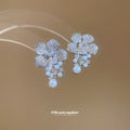 Gold Tone Crystal Flower Pearl Tassel Stud Earrings view 4