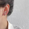 Pink White Dual Tone Tulip Stud Earrings Pearl Leaf view 2
