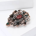 Ornate Red Teardrop Crystal Brooch With Green Accents view 3