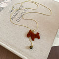 Brown Flocked Horse Pendant Lariat Necklaces in Two Shades view 7