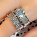 Round Solitaire And Extra-Wide Pave Two-Ring Set In Silver Tone view 4