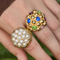 Oversized Pearl and Gemstone Cluster Rings in Two Gold Tone Designs view 4