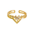 Gold Crown Open Adjustable Ring Clear Zirconia Stones view 5