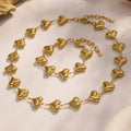 Polished Puffy Heart Link Necklace And Bracelet Gold Or Steel view 2
