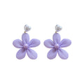 Purple Fabric Flower Drop Stud Earrings With Heart Tops view 5