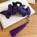 Purple Embroidered Multi Butterfly Claw Clip Tassel Drop view 6