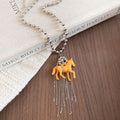 Brown Horse Pendant Necklace with Silver Tone Chain Tassels view 6