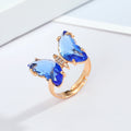 Gold Tone Butterfly Crystal Adjustable Open Rings in Ten Colors view 6
