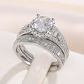 White Metal Round Halo Clear Stone Two-Piece Ring Set Alloy view 2