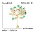 Green Enamel Lotus Brooch Pendant With Pearl and Chain Drop view 6