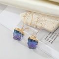 Gold Tone Irregular Resin Stone Long Hook Earrings in Two Colors view 6