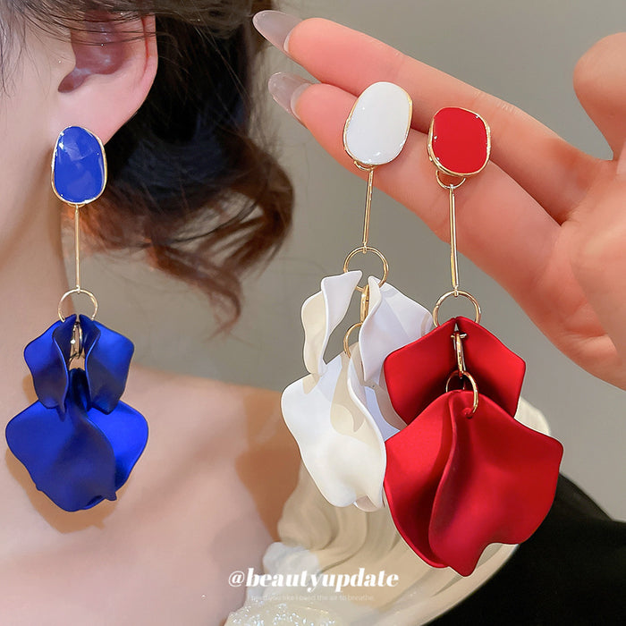 Petal Cascade Drop Earrings in White and Red Fashion Jewelry