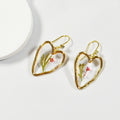 Gold Tone Heart Pressed Flower Resin Hook Earrings view 7