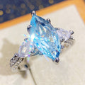 Aqua Marquise Solitaire Pear-Side Stone Ring In Silver Tone view 2