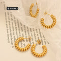 Gold Twisted Rope C-Hoop Stud Earrings Metal Alloy Pair view 2