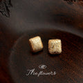 Gold Square Textured Sandblast Geometric Stud Earrings view 3
